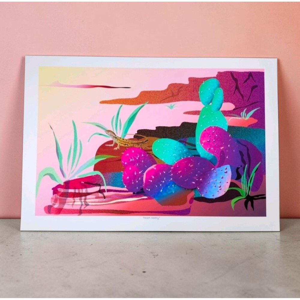 Shirley A. Jeane "Desert Sentry" Signed Southwest Cactus Art Print Watercolor